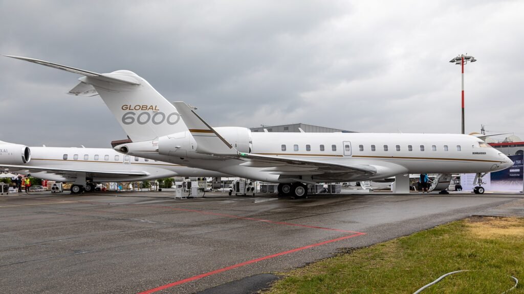 Bombardier Global 6000 business jet on display at EBACE 2019 in Geneva