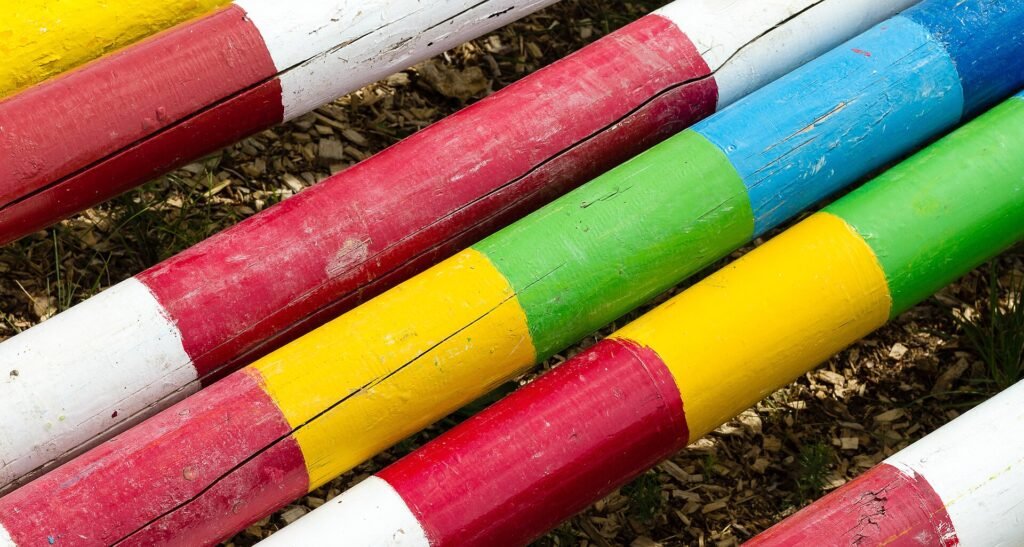 Colorful striped show-jumping poles