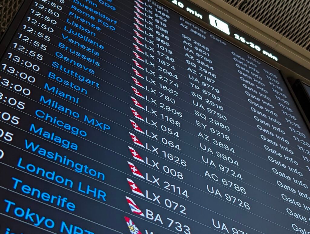 Departure board at Zurich Airport
