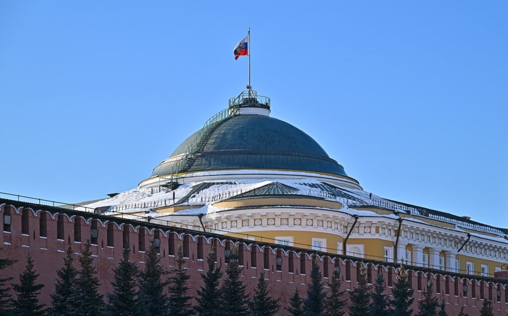 Dome of the Senate Palace behind the Kremlin wall, Moscow