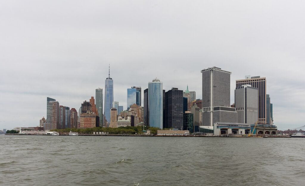 Lower Manhattan skyline seen from the water