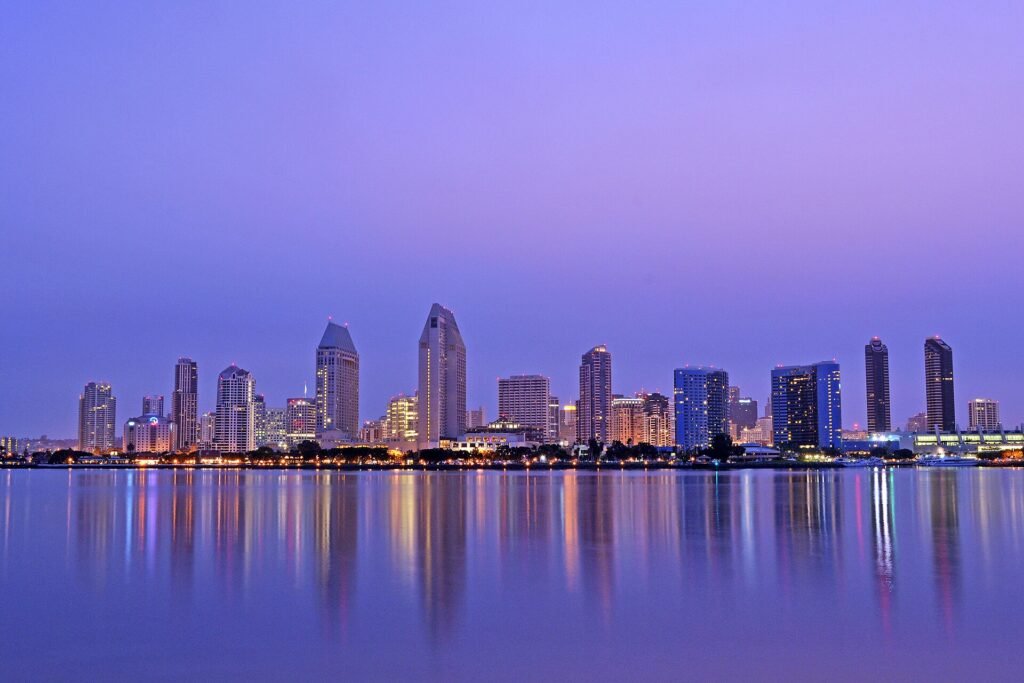 San Diego skyline at dawn seen from Coronado