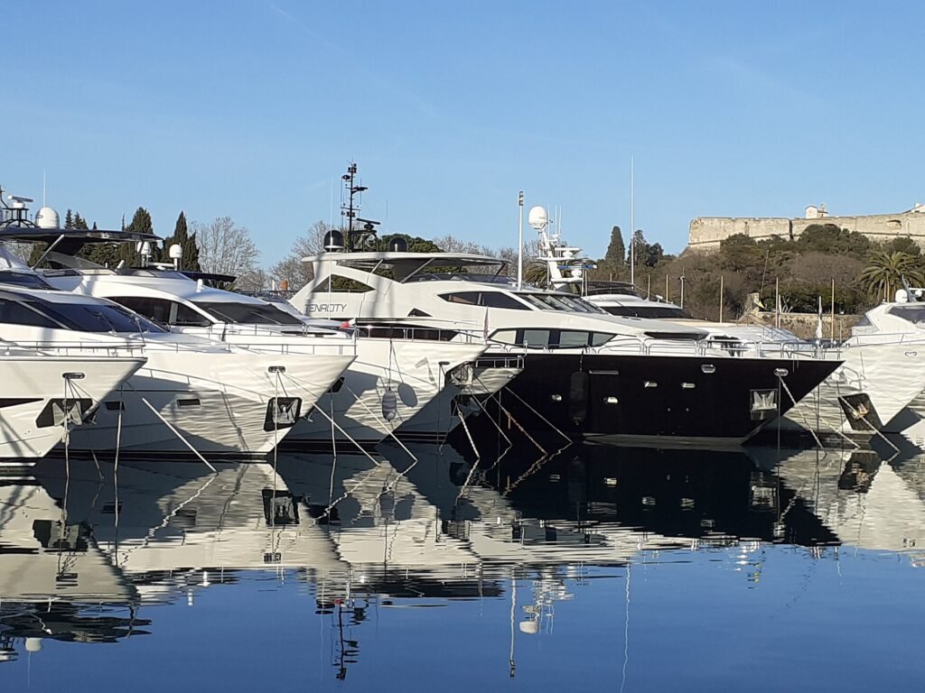 Motor yachts moored in Port Vauban, Antibes